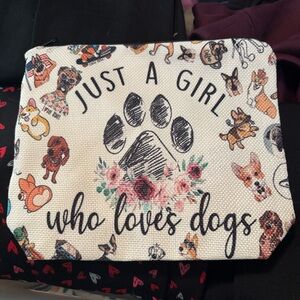 Dog Lover Canvas Zipper Pouch | “Just A Girl Who Loves Dogs” Cosmetic Bag